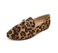 Womens Animal Print Loafers Flats for Elegance Comfort, Slip-On Suede Loafers for Women, Fashion Dress Flat Shoes Penny Loafer (7.5,Brown)