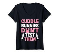 Womens Animal Protection CUDDLE BUNNIES DON'T TEST Animal Testing V-Neck T-Shirt