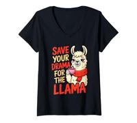 Womens Animal Puns Save Your Drama for The Llama Funny Llama V-Neck T-Shirt