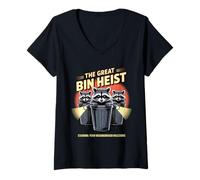 Womens Animal Puns The Great Bin Heist Funny Raccoon V-Neck T-Shirt