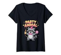 Womens Animal Raccoon Cute Funny Birthday Vibes V-Neck T-Shirt
