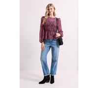 Womens Animal Sheer Yoke Printed Chiffon Shirred Top Animal 12