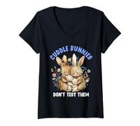 Womens Animal Testing CUDDLE BUNNIES DONT TEST THEM Animal Welfare V-Neck T-Shirt