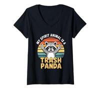 Womens Animal Trash Art Panda Funny Retro Raccoon Humor Hilarious V-Neck T-Shirt