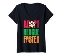 Womens Animal Welfare ADOPT RESCUE FOSTER Funny Animal Rights V-Neck T-Shirt