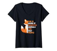 Womens Animal Welfare FUR IS WORN BY BEAUTIFUL ANIMALS Animal Right V-Neck T-Shirt