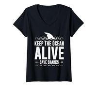 Womens Animal Welfare KEEP THE OCEAN ALIVE SHARKS Animal Rights V-Neck T-Shirt