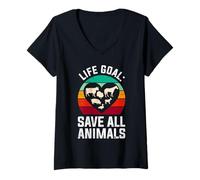 Womens Animal Welfare LIFE GOAL SAVE ALL ANIMALS Animal Rights V-Neck T-Shirt