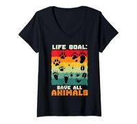 Womens Animal Welfare LIFE GOAL SAVE ALL ANIMALS Animal Rights V-Neck T-Shirt