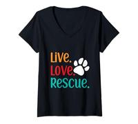 Womens Animal Welfare LIVE LOVE RESCUE Funny Animal Rights V-Neck T-Shirt