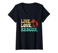 Womens Animal Welfare LOVE LOVE RESCUE Funny Animal Rights V-Neck T-Shirt