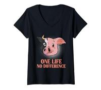 Womens Animal Welfare ONE LIFE NO DIFFERENCE Funny Animal Rights V-Neck T-Shirt