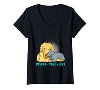 Womens Animal Welfare RESCUE SAVE LOVE Funny Animal Rights V-Neck T-Shirt