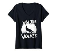 Womens Animal Welfare SAVE THE WOLVES Rescuers Funny Animal Rescue V-Neck T-Shirt