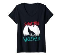 Womens Animal Welfare SAVE THE WOLVES Rescuers Funny Animal Rescue V-Neck T-Shirt
