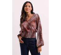 Womens Animal Wrap Detail Shirred Hem Top Animal 18
