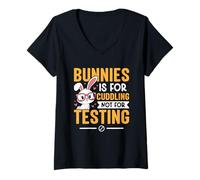 Womens Animals BUNNIES FOR CUDDLING NOT TESTING Animal Rights V-Neck T-Shirt