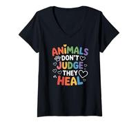 Womens Animals Dont Judge They Heal Quote Animal Love V-Neck T-Shirt