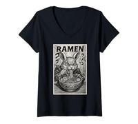 Womens Anime Bunny Eating Ramen Japanese Manga Style V-Neck T-Shirt