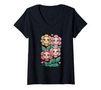 Women's Anime Kawaii Happy Flower V-Neck T-Shirt