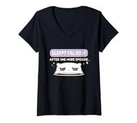 Women's Anime Night Owl Late Night Anime Binge Kawaii Insomnia V-Neck T-Shirt