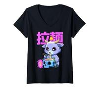 Women's Anime Ramen and Manga - Kawai Baphomet Ramen V-Neck T-Shirt