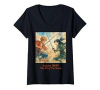Womens Anime Sword Fight Kawaii Otaku Anime Manga V-Neck T-Shirt