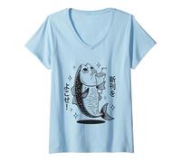 Womens Anime Tshirt Harajuku Fish Japanese Streetwear Manga Otaku V-Neck T-Shirt