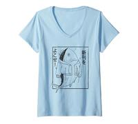 Womens Anime Tshirt Harajuku Fish Japanese Streetwear Manga Otaku V-Neck T-Shirt