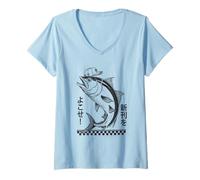 Womens Anime Tshirt Harajuku Fish Japanese Streetwear Manga Otaku V-Neck T-Shirt