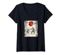Women's Anime Ukiyo-e Japanese Vintage Warrior Samurai Capybara V-Neck T-Shirt