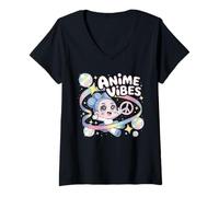 Womens Anime Vibes Chibi Cute Pastel Kawaii V-Neck T-Shirt