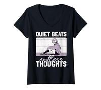 Womens Anime woman. Quiet beats, endless thoughts. V-Neck T-Shirt