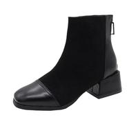 Women's Ankle Boot Retro Elastic Mid Heel Flat Toe Flat Heeled Zipper Surface Splice Shoes Lightweight Durable Ladies Elegant Boots Black Brown 3-7 UK