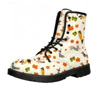 Women's Ankle Booties with Dog Butterfly FLowers & Floral Print Stylish Gothic Combat Boots Fashion Lace-up Chunky Heel Platform Leather Boots for Ladies Halloween Christmas Party(Customizable)