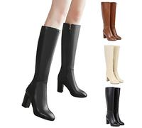 Women's Ankle Boots, 5 cm Heel Leather, Wide Calf Heel, Zip Boot, Pointed Boot, Big Calf, Chic Versatile Shoe Autumn Winter Casual Warm Shoes, Brown, 4 UK