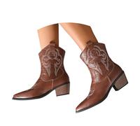 Womens Ankle Boots Arch Support Ankle Boots for Women 2025 Retro Western Embroidered Cowboy Booties for Women Chunky Heel Long Booties Riding Over The Knee Wide Calf Plus Size (Brown, 7)