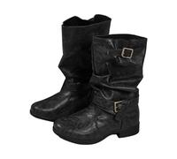 Women's Ankle Boots Black Pointed Leather Boots Women's Brown Half Height | With double buckle, faux leather boots, printed pleated boots with pointed toe, half boots, western boots, women's boots