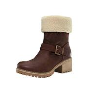 Womens Ankle Boots Block Mid High Heel Boot Grip Sole Autumn Winter Warm Ankle Shoes Fleece Lined Snow Booties Plush Thermal Trainers Casual Smart Party Footwear Size 3-7.5