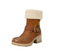 Womens Ankle Boots Block Mid High Heel Boot Grip Sole Autumn Winter Warm Ankle Shoes Fleece Lined Snow Booties Plush Thermal Trainers Casual Smart Party Footwear Size 3-7.5