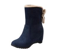 Women's Ankle Boots Bow Short Boots Plus Velvet Warm Wedge Heel Cotton Comfortable Casual Boots, Blue, 6 UK