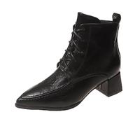 Womens Ankle Boots Chelsea Boots for Women UK Shoes Women Flat Spring and Autumn Winter Retro Pointed Leather Shoes Mid Heel Thick Heel Large Size Ankle Womens Short Winter with Zipper (Black,4.5)