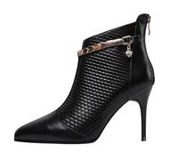 Women's Ankle Boots Chelsea Boots for Women UK Stiletto Temperament Pointed High Heeled Short Booties Booties Flat Heel (Black,7)