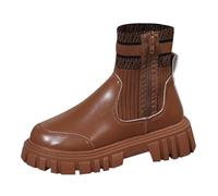 Women's Ankle Boots Chelsea Boots Women Spring and Autumn Winter Casual Comfortable Single Shoes Large Size Round Toe Thick Heel Side Zipper Stitching Ankle Shoes Long (Brown,7)