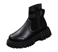 Women's Ankle Boots Chelsea Boots Women Spring and Autumn Winter Casual Comfortable Single Shoes Large Size Round Toe Thick Heel Side Zipper Stitching Ankle Shoes Long (Black,4.5)