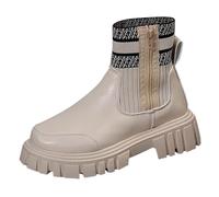 Women's Ankle Boots Chelsea Boots Women Spring and Autumn Winter Casual Comfortable Single Shoes Large Size Round Toe Thick Heel Side Zipper Stitching Ankle Shoes Long (White,4)