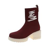 Womens Ankle Boots Chelsea Boots Women Wide Fit Nine Womens Shoes Fashion Thick Bottom Chunky Heel Women's Shoes Breathable Fashion Round Head Chunky Heel Woman Flat Wide (Red,42)
