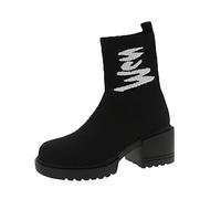 Womens Ankle Boots Chelsea Boots Women Wide Fit Nine Womens Shoes Fashion Thick Bottom Chunky Heel Women's Shoes Breathable Fashion Round Head Chunky Heel Woman Flat Wide (Black,40)