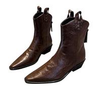 Women's Ankle Boots Chelsea Boots Women Wide Fit Pointed V Mouth Western Shoes Autumn and Winter New European and American Small Pointed Shoes with Flowers (Brown,5)