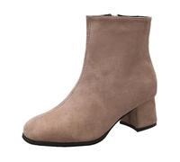 Womens Ankle Boots Chelsea Boots Women Wide Fit Women's Spring Autumn and Winter Large Size Thick Heel Side Zipper Solid Color Versatile Fashion High Heel Square Toe Ankle Shoes Side Cut Shoes Khaki